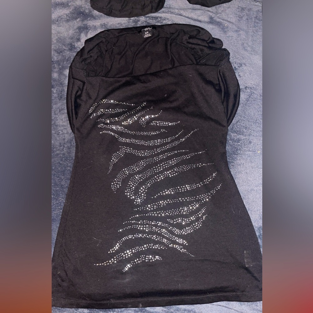 COPY - 2000s mcbling bling zebra print black top size small